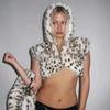 Damen Halloween Cosplay Leopardenmuster Kunstpelz Cropped Kapuzenpullover Jacke, Anime-Charakter Inspiriert Kapuzenmantel, Niedliche Flauschige Kurze Jacke für Damen
