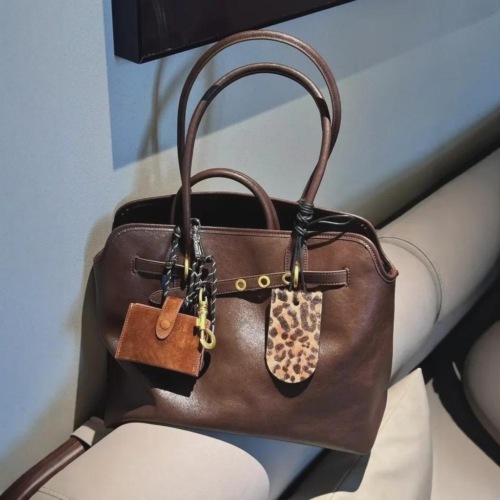 Vintage Koeienhuid Leer Bowling Tote Handtas - Schouder & Onderarm Tas