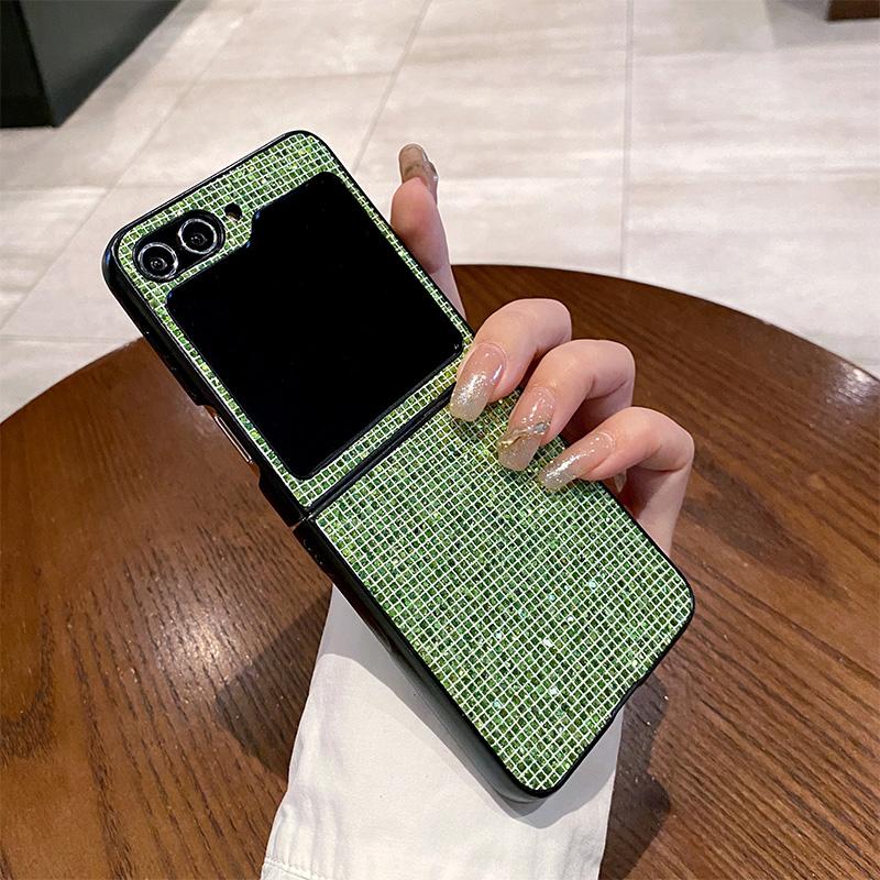 Luxury Sparkling Solid Color Back Cover for SamSung Galaxy Z Flip 8 6 5 4 3 Flip7 FE Sequin Shiny Hard PC Bling Lattice Case