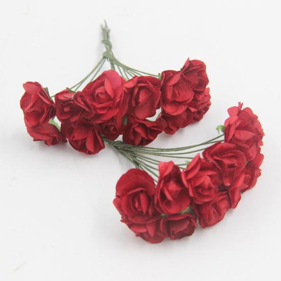 12 Pcs Mini Artificial Rose Flower Bouquet 12 Heads Paper Rose Flowers with Stems for Scrapbooking Wedding DIY Crafts