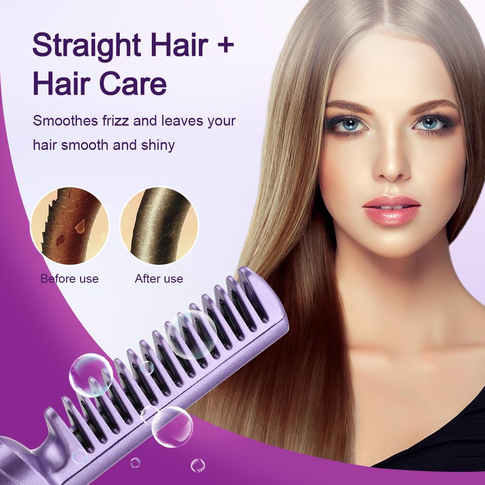 2-in-1 Elektrische Heiße Heizkamm Haarglätter Bügeleisen Glättbürste Schnelllade Nasse Trockene Anwendung Schnelles Haarstyling-Werkzeug