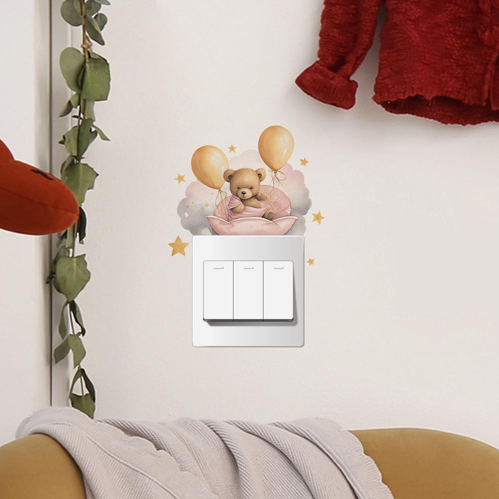 Dreamy Goodnight Bear with Balloons Switch Plate Sticker Removable Self-Adhesive Decal for Living Room Hallway Home Decor