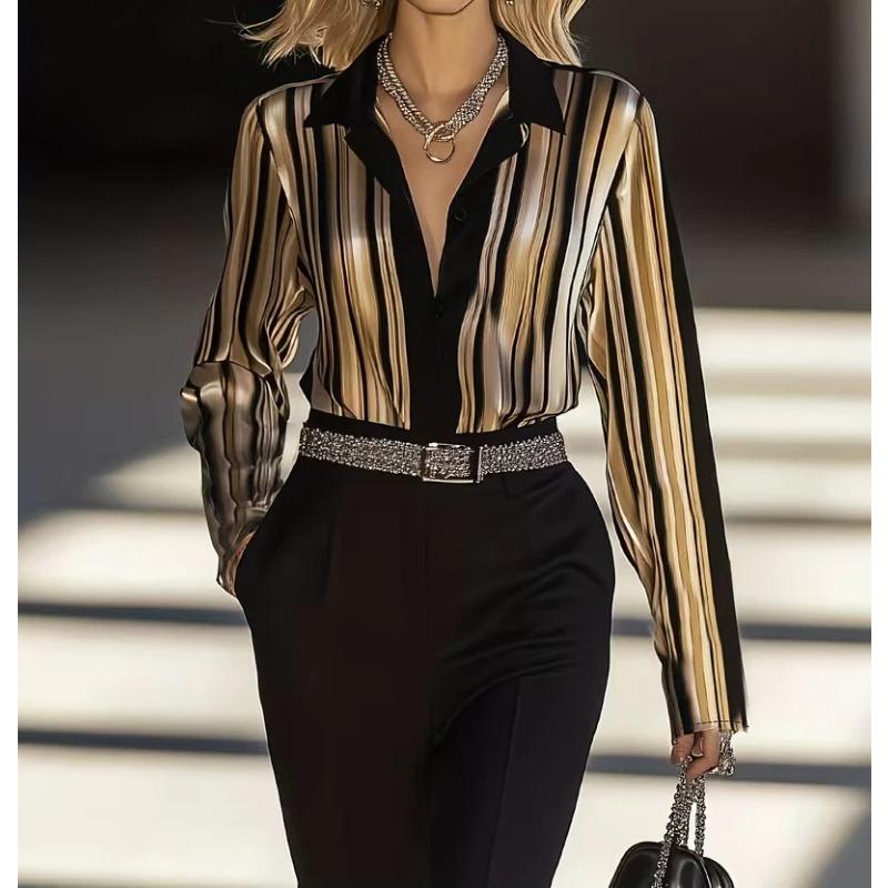 Women Spring Satin Zebra Print Long Sleeve Shirt Elegant Luxury Casual Blouse