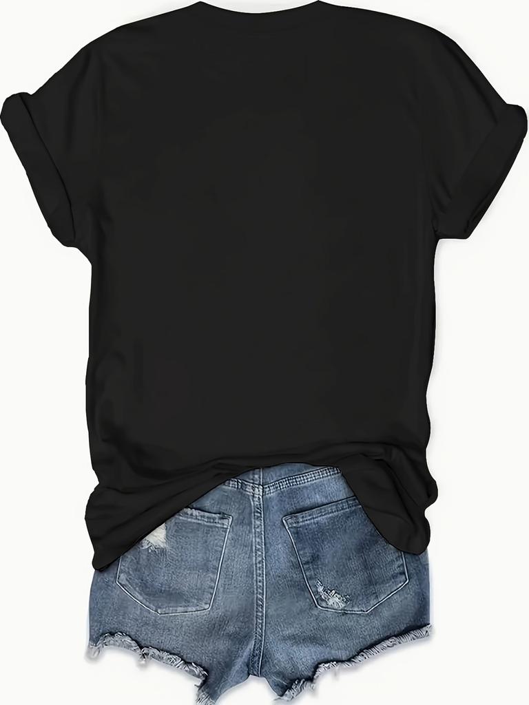 Women's Casual Crew Neck T-Shirt with Bunny Graphic Print Short Sleeve Knit Fabric Top for All Seasons t-shirts for women