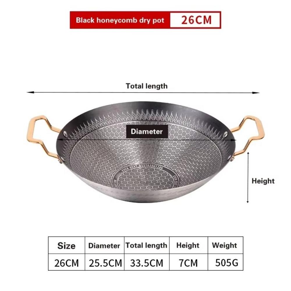 Durable Stainless Steel Stove Pot 24/26/28cm with Handle Dry Boiler Non Stick Honeycomb Wok Household
