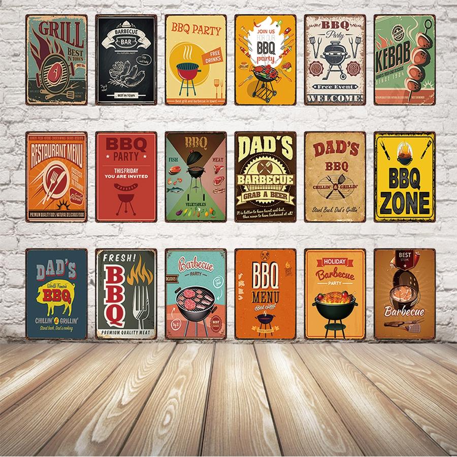

[ Kelly66 ] BBQ TIME ZONE DADS GRILL Barbecue Vintage Metal Sign Tin Poster Home Decor Bar Wall Art Painting 20*30 CM Size Dy31