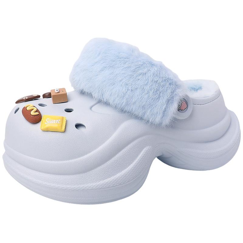 Shirley Mei Casual Hairy Two Wearing Hole Shoes Women's 2025 Autumn and Winter Cute Cartoon Thick-soled Baotou Slippers Cotton Slippers