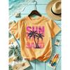 Sun Salt Sand Coconut Tree Prints T-Shirts Womens Summer Short Sleeve T Shirt O-Neck Oversized Tops Basic Soft Clothes