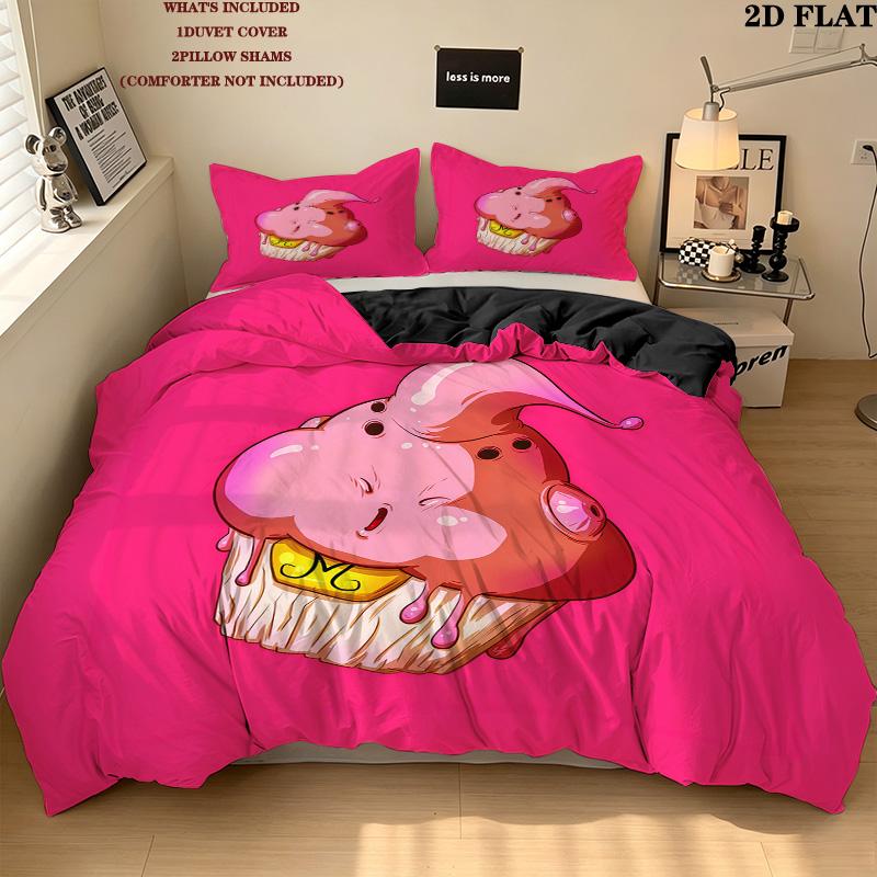 Majin Buu Pattern Bedding Quilt Set Quilt Cover Pillowcase Home Birthday Gift(1 * duvet cover + 2 * pillowcase, without core)