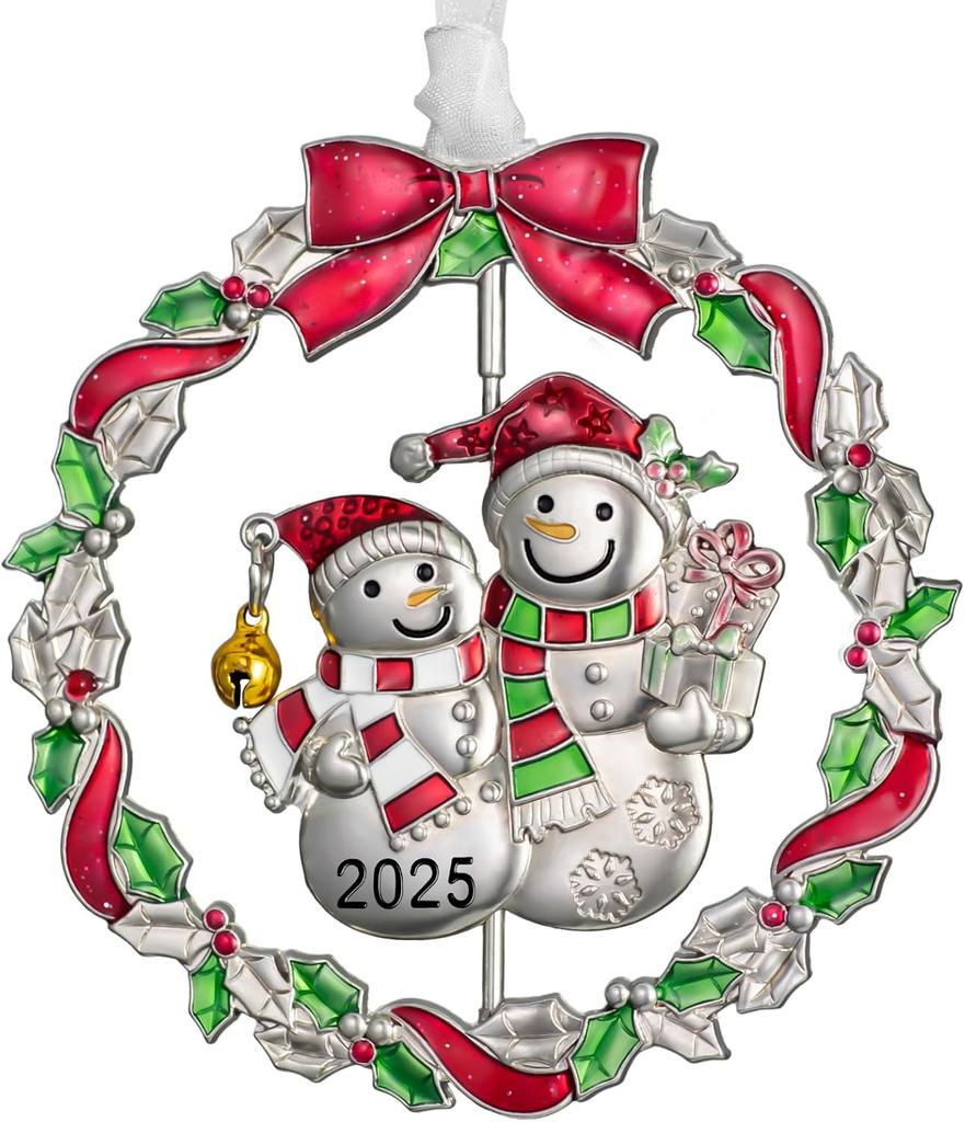 2025 Snowman Christmas Tree Ornament, Silver Rotatable Metal Hanging Decor