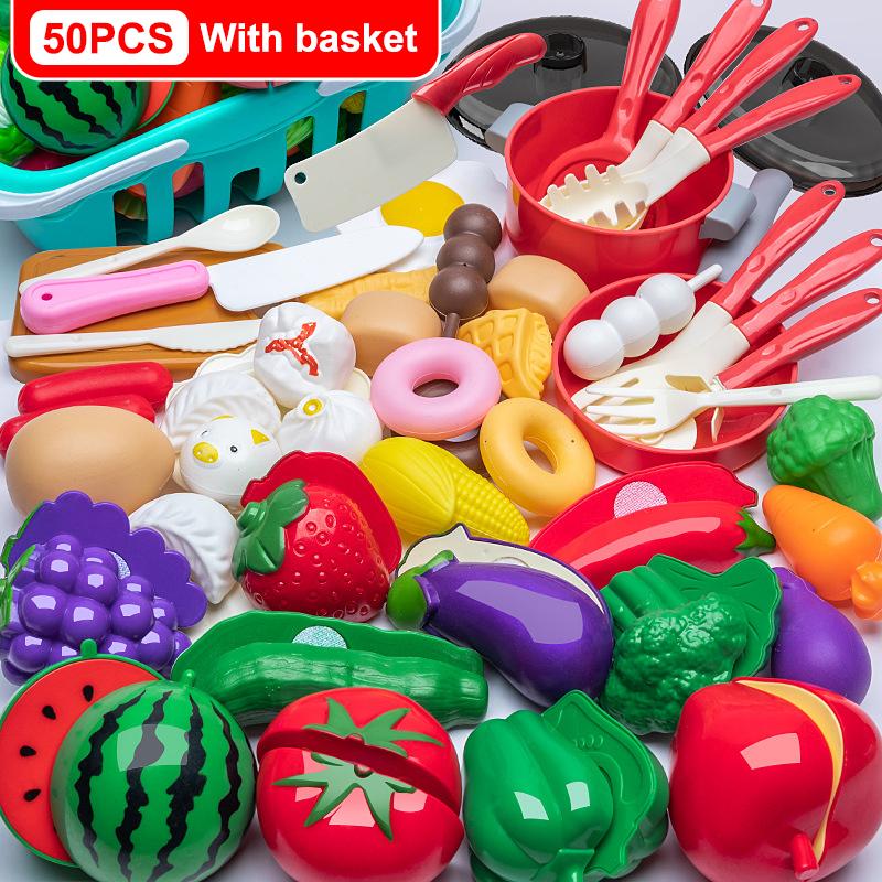 Cutting Play Food Toy Set Kitchen Pretend Play Fruit Vegetable Toy For Kids Educational Learning Food Toys Fun Toddlers Gifts