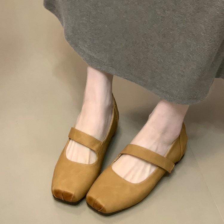 French Square Head with Mary Jane Shoes 2025 Autumn New Retro Inner Height Increase Ballet Light Shoes