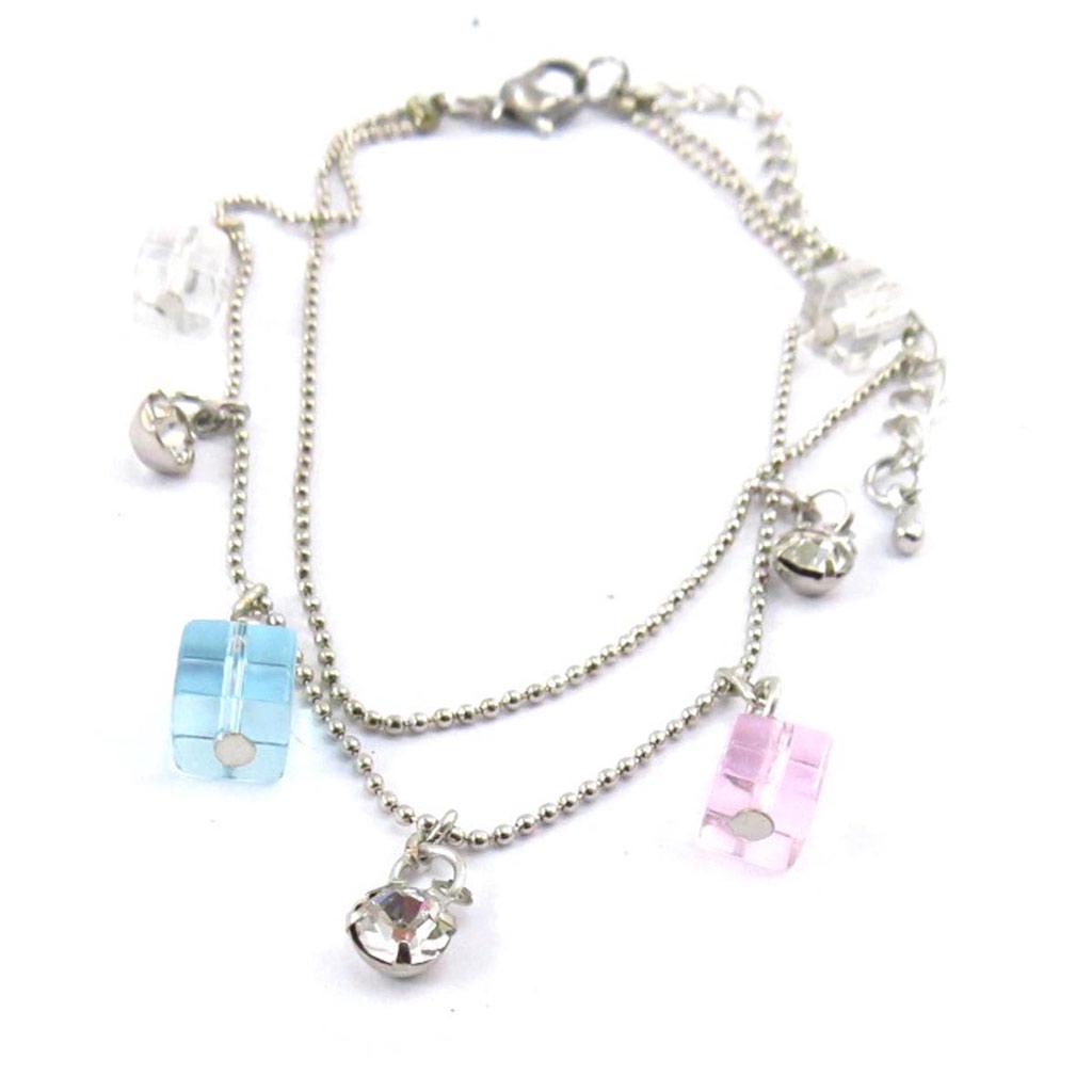 Les Trésors De Lily [J6933] - 'Sissi' Ankle Chain White Pink Blue