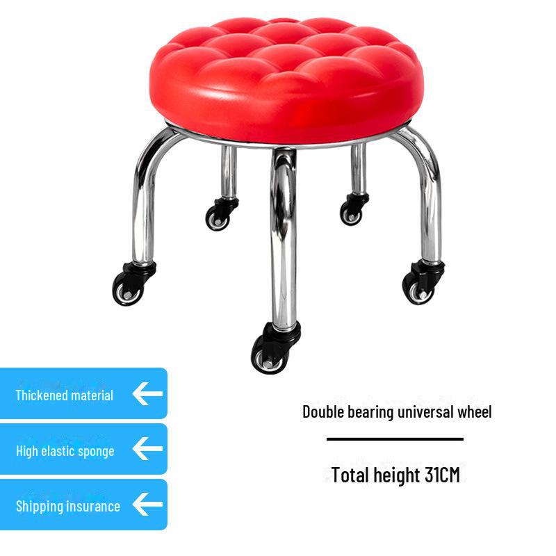 Silent Mobile Beauty Stool with Universal Wheels - Multifunctional, Low-Profile, Round Design for Home or Studio Use.
