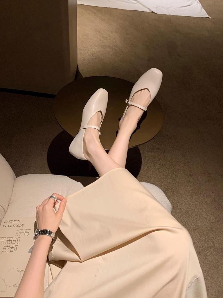 Sheepskin version~ inner height increase word with leather sandals women's shoes shallow mouth bag head half slippers