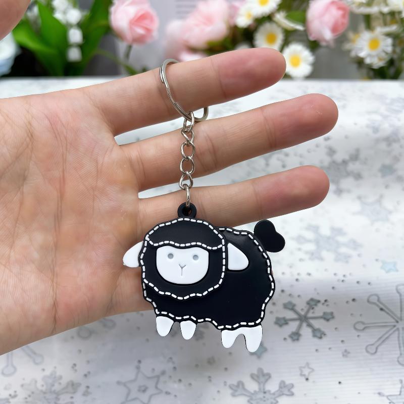 Soft White Sheep Keychain Cartoon Pu Leather Pendant Durable Bag Charm For Women Car Key Holiday Gift