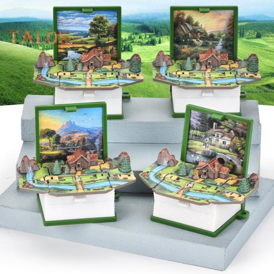 Mini-Schlüsselanhänger mit 3D-Klappbuch, knallende Miniaturwelt, hängende Dekoration, kleines Café, Große Mauer, Schloss, faltbares Buch, Schlüsselanhänger