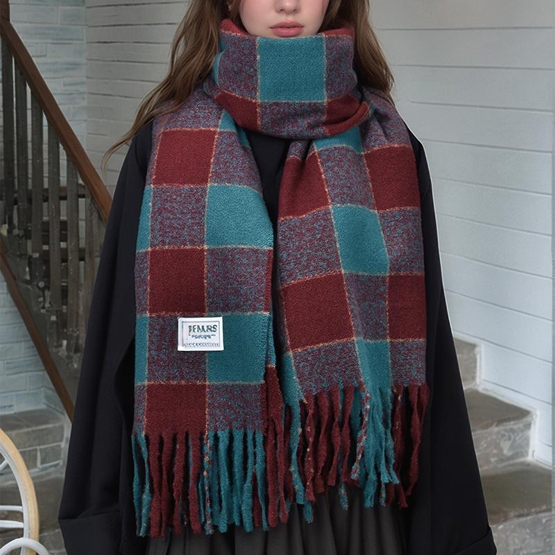Colorful Plaid Print Pashmina Shawl Tassel Scarf For Woman Winter Warm Scarves Fashion Thicken Cashmere Muffler Warm Neckerchief
