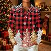 Women's Casual Christmas Print Button Down Long Sleeve Shirt with Collar and Side Slits