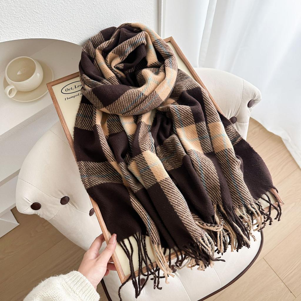 New Scarf for Women In Classic Versatile Student Thickened Long Warm Plaid Shawl for Couples