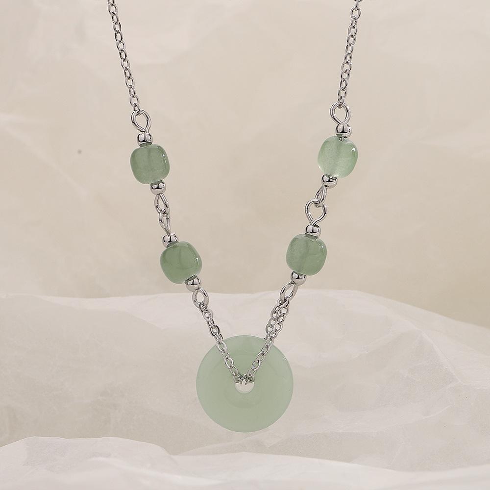 

Ожерелье с защитной пряжкой из нефрита Хэтянь, в китайском стиле, ретро, с темпераментом, кулон-пончик, цепочка на шею, нефритовый круглый бусинный воротник, цепочка на ключицу, женская Copper