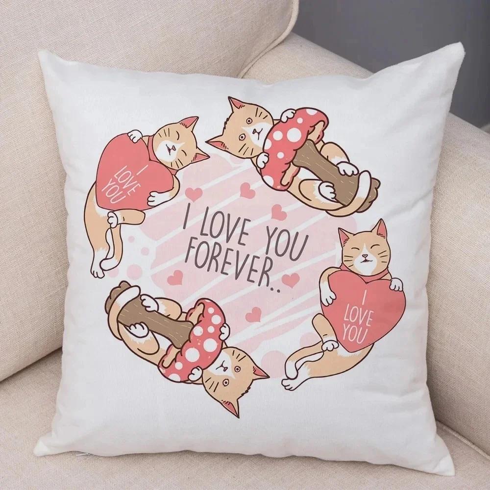 Funny Pet Cat Pillow Case Cute Animal Cushion Cover for Children Room Sofa Peach Skin Home Car Decor Cartoon Pillowcase X