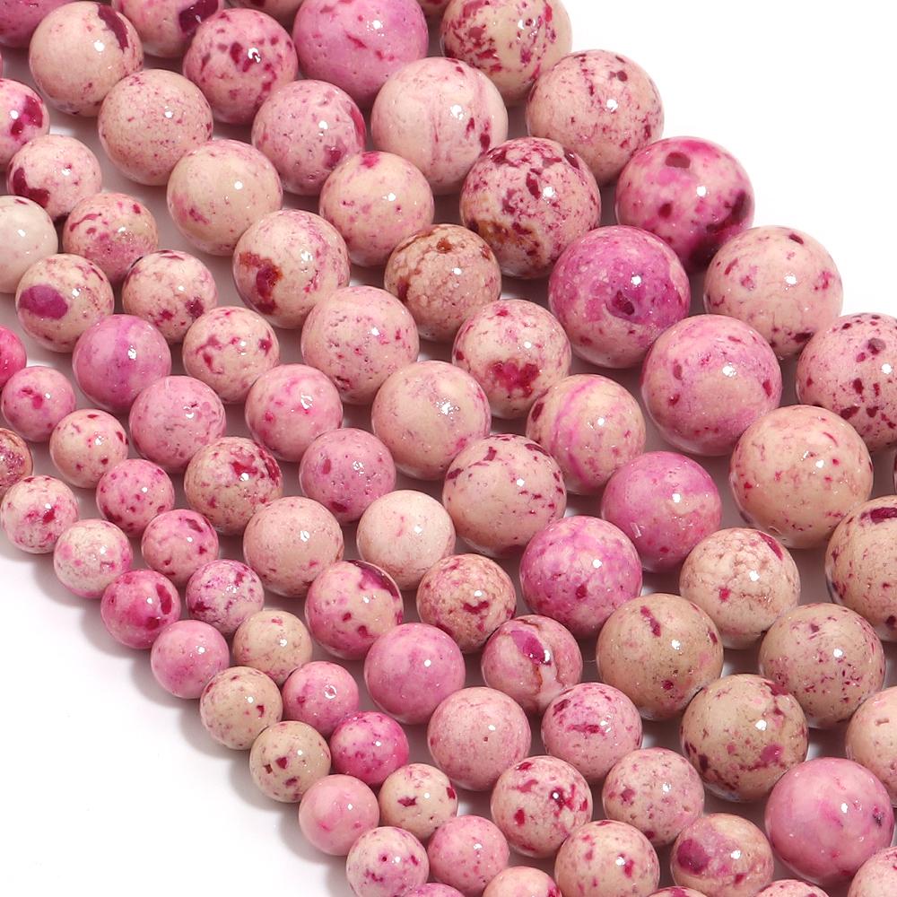 Natural Stone Beads 6 8 10 12mm Pink Travertine Round Loose Spacer Beads For Jewelry Making DIY Bracelets Necklace Accessories