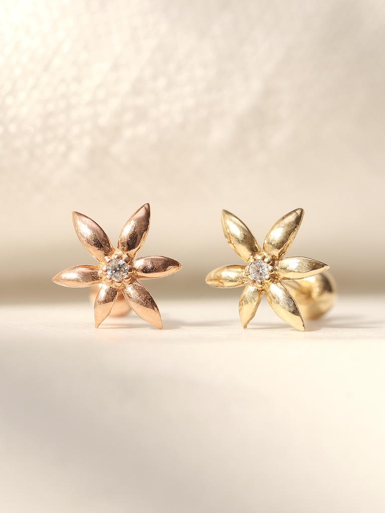 Minimalpiercing 14K Mini Cubic Palm Tree Piercing Earrings