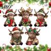 Decorative Dairy Cow Figures 2/3Pcs Christmas Highland Wooden Tabletop Sign, 2D Flat Yak Hat Figurine Ornament with Garland Bow Hat, Festive