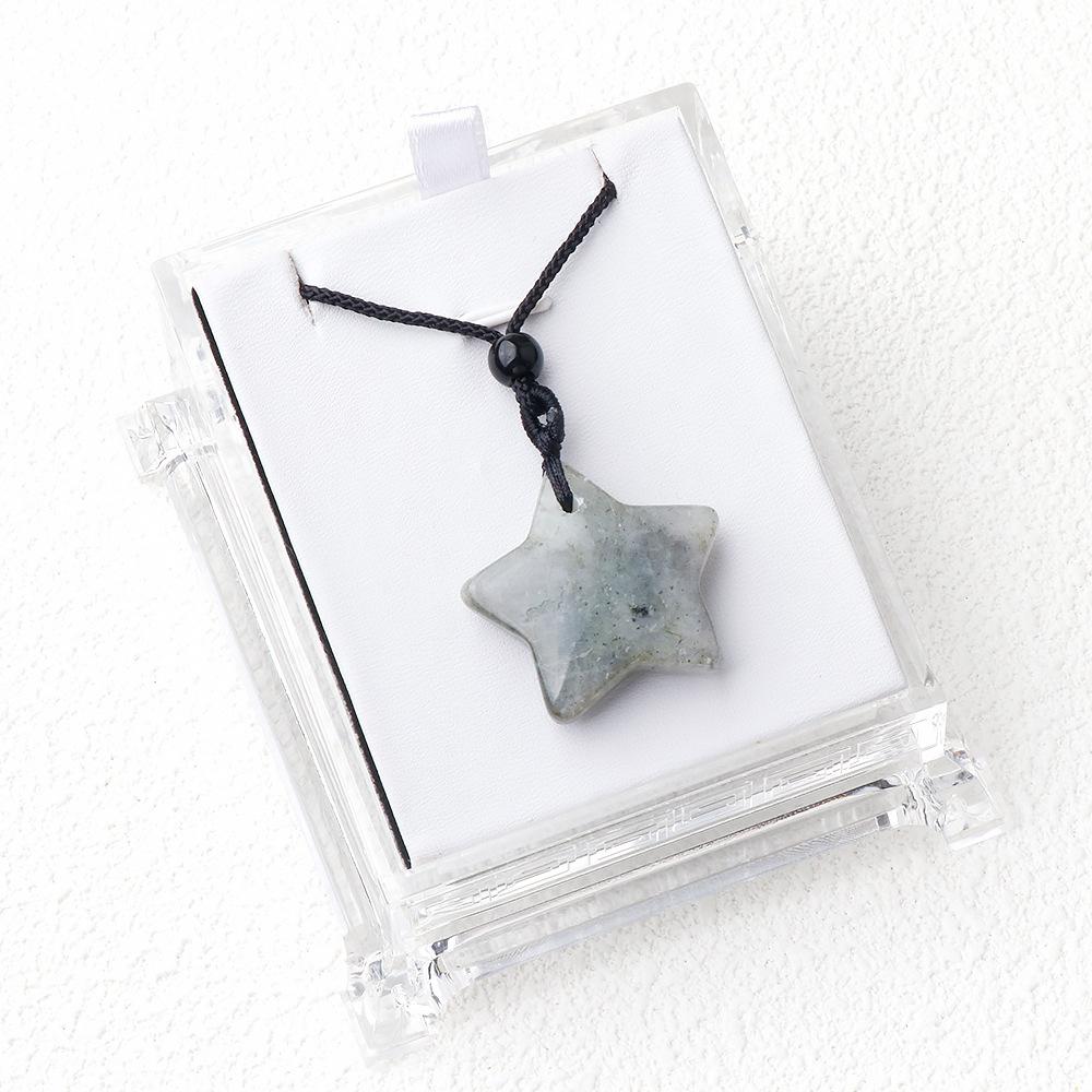 1PC Natural Stone Star Shape Pendant Black Agate Tiger Eye Christmas Pendant Necklace Women Holiday Party Gifts
