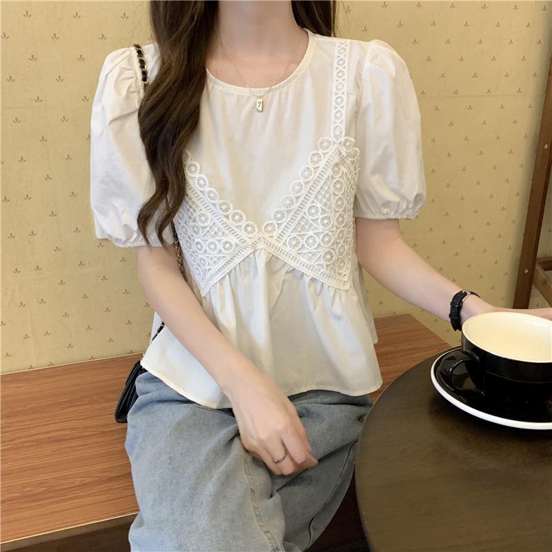 Summer Women Elegant Chiffon Patchwork Fake Two Piece T-shirt Loose Top