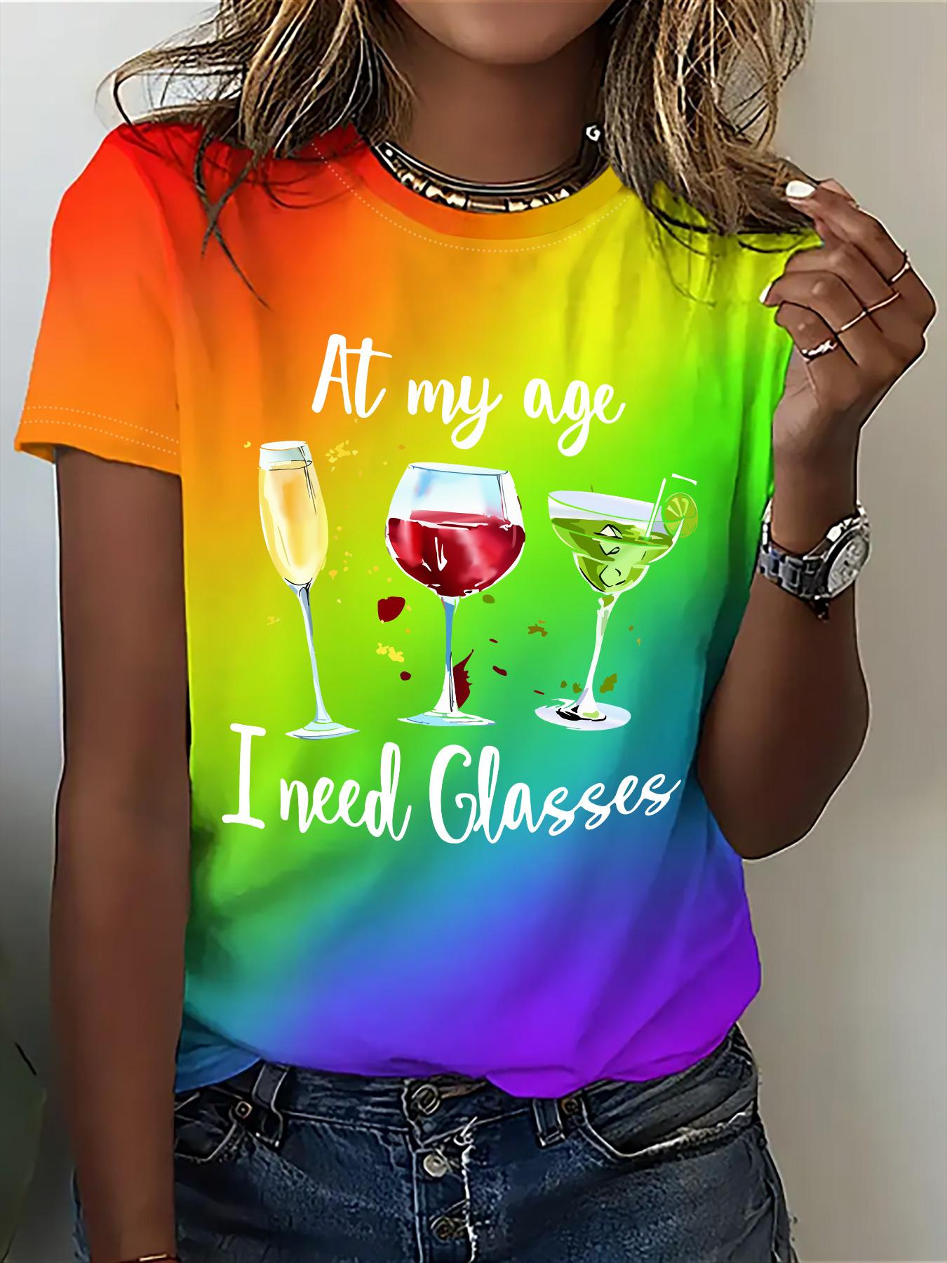 Printed Design - Not Textured Women s Fashion T-Shirt. Printed Design Round Neck Gradient Rainbow T-Shirt. Women s Casual Round Neck Short Sleeve T-Sh XL