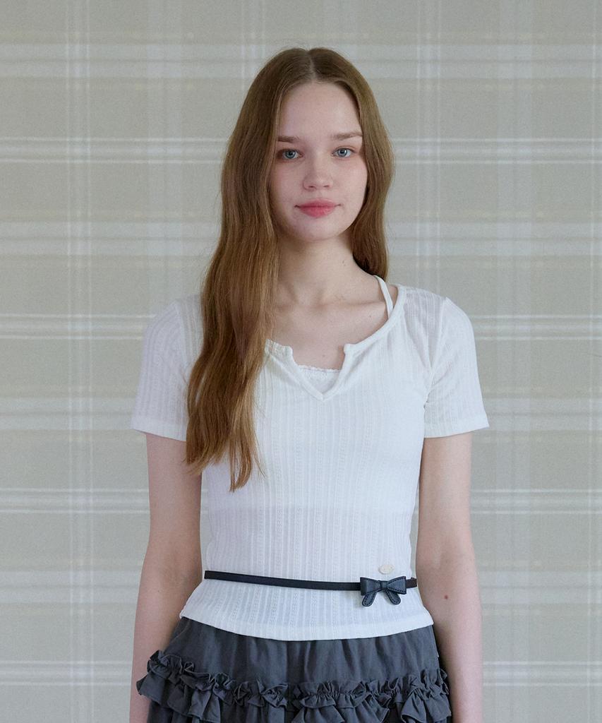 PINK PINEAPPLE Tender Ribbon Layered T-Shirt_White