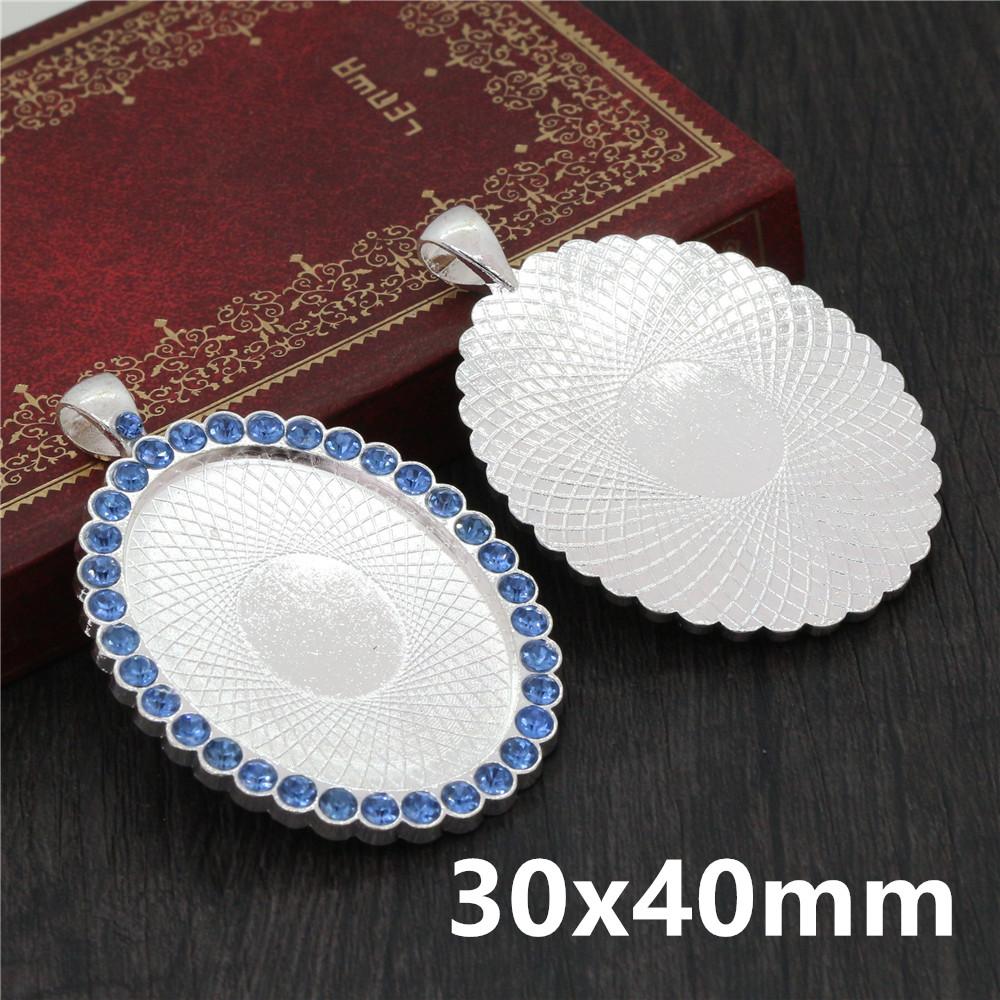 5pcs Fits 20mm 25mm 18x25mm 30x40mm Cabochons with Rhinestone Round Oval Pendant Blank Base SettingTray DIY Jewelry Accessories