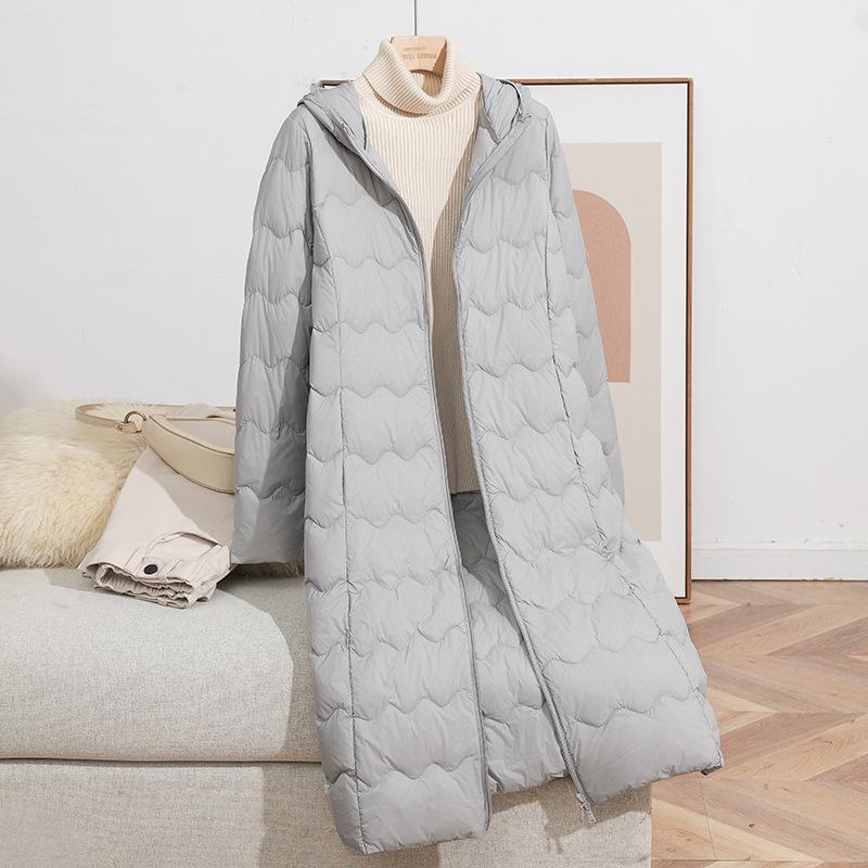 Women's Lightweight Plus Size Hooded Down Coat - Long, Warm, Loose-Fit for Middle-Aged/Elderly Winter Wear