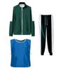 Conjunto Esportivo Infantil Verde Escuro de Três Peças: Moletom de Outono com Gola Alta e Zíper com Colete