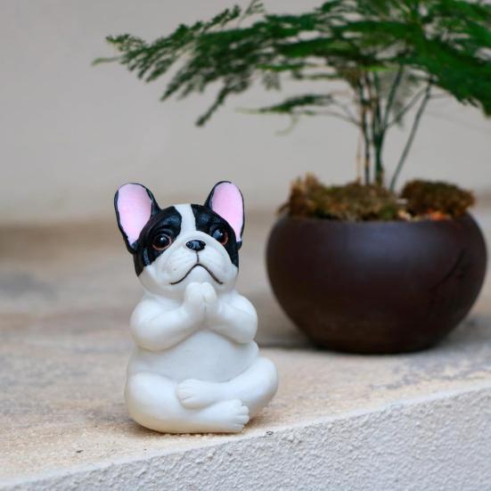 Yoga Meditation Dog Ornament Sitting Pug Figurine Statue Animal Sculpture Indoor Outdoor Garden Home Office Desktop Decoration