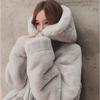 Coat Women's Autumn and Winter Loose Plush Faux Rabbit Fur Hooded Cardigan Women Casual Fashion Medium Length Fur Coat