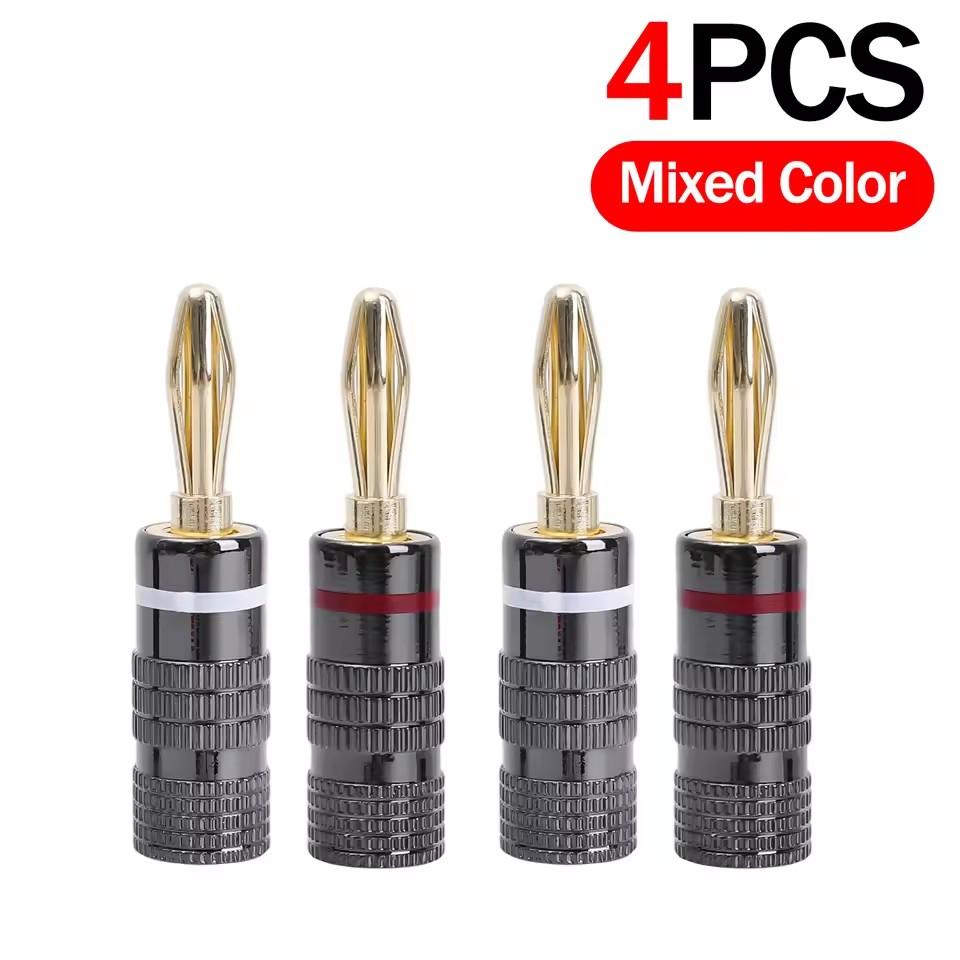 Universal Gold-plated Metal Banana Plugs Solder Free 4MM Banana Connector with Screw Lock For Audio Jack Speaker Amplifier PlugsGood Product