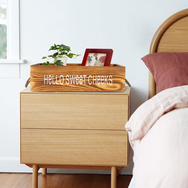 Double-sided Letter Wooden Storage  Box With Rope Household Decorative Ornaments