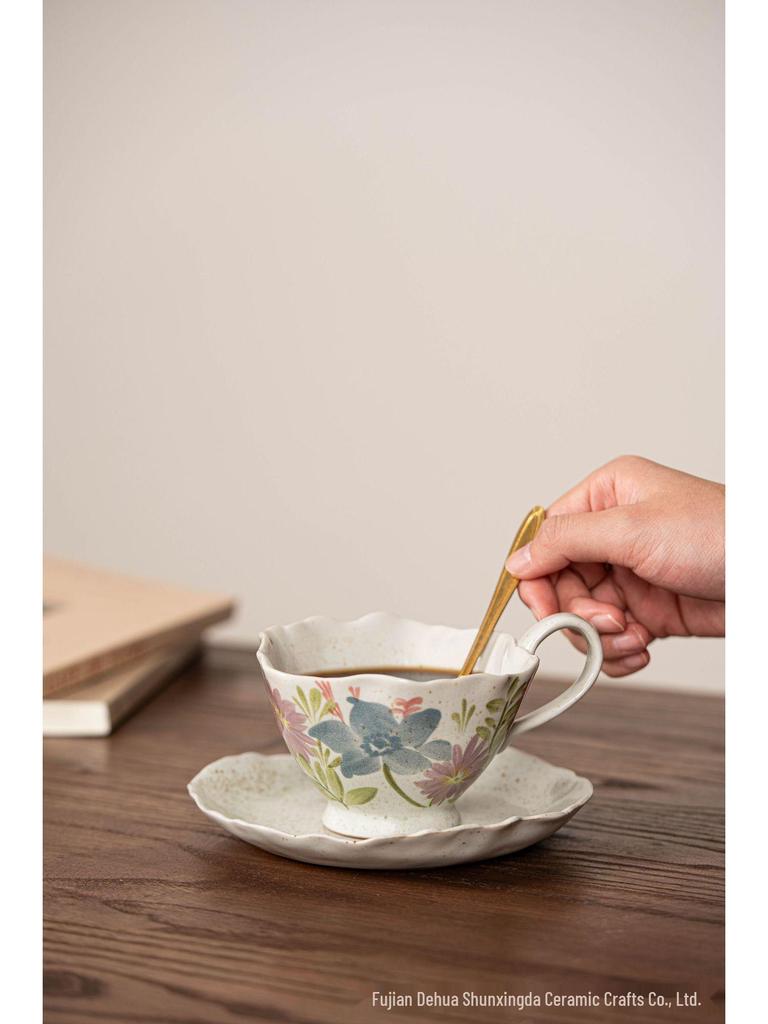 Exquisite Retro Floral Coffee Cup & Saucer Set for Office or Home