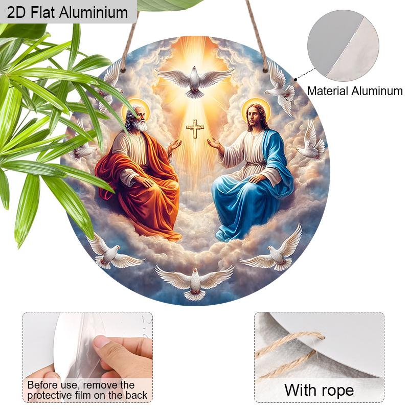 2D Flat Aluminium Sign with Christianity Theme - Navidad Figurine Ornaments with Dove Pattern - Ideal for Front Door, Wall, Porch, Fence Decor