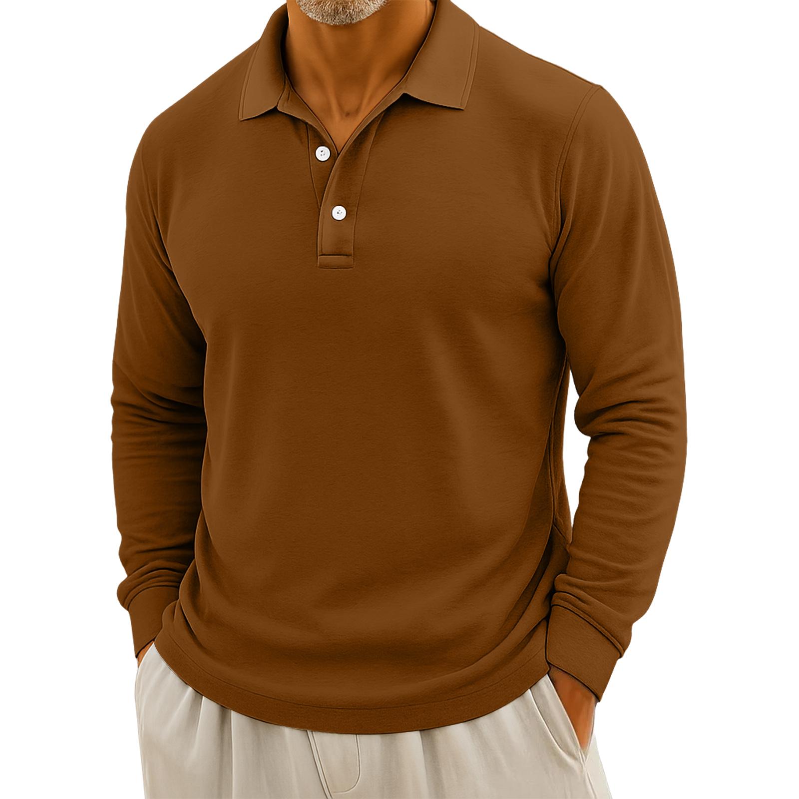 

Мужской повседневный однотонный топ с длинным рукавом на пуговицах XL