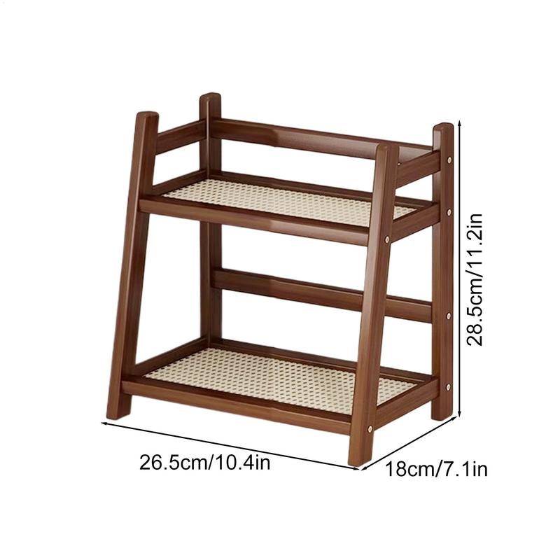 Coffee Mug Organizer 2-Tier Mug Holder Rack Coffee Bar Organizer Imitation Rattan Style Desktop Storage Shelf Water Bottle