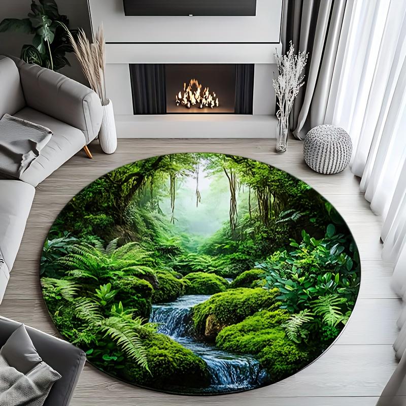 

Forest Stream Round Flannel Rug Printed Nature Scene Floor Mat for Living Room Bedroom Kids Play Area Soft Non Slip Home Decor 60CM(23.6inch)