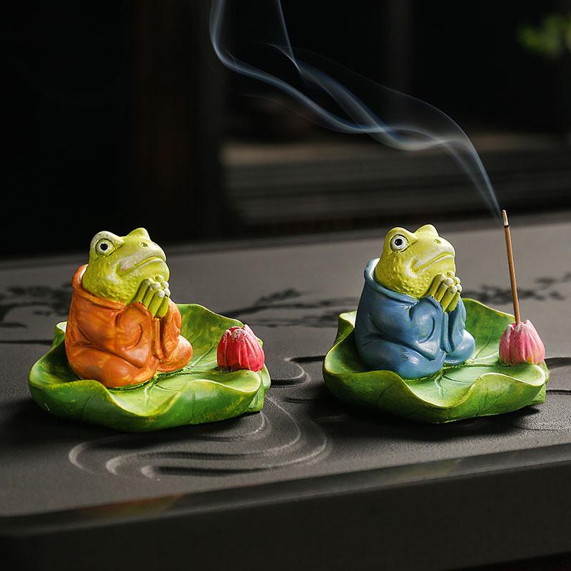 Frosch Lotusblatt Tee Haustiere Keramik Ornament Zuhause Zen Faden Räuchergefäß Basis Figur für Teezeremonie Dekoration Pinselhalter
