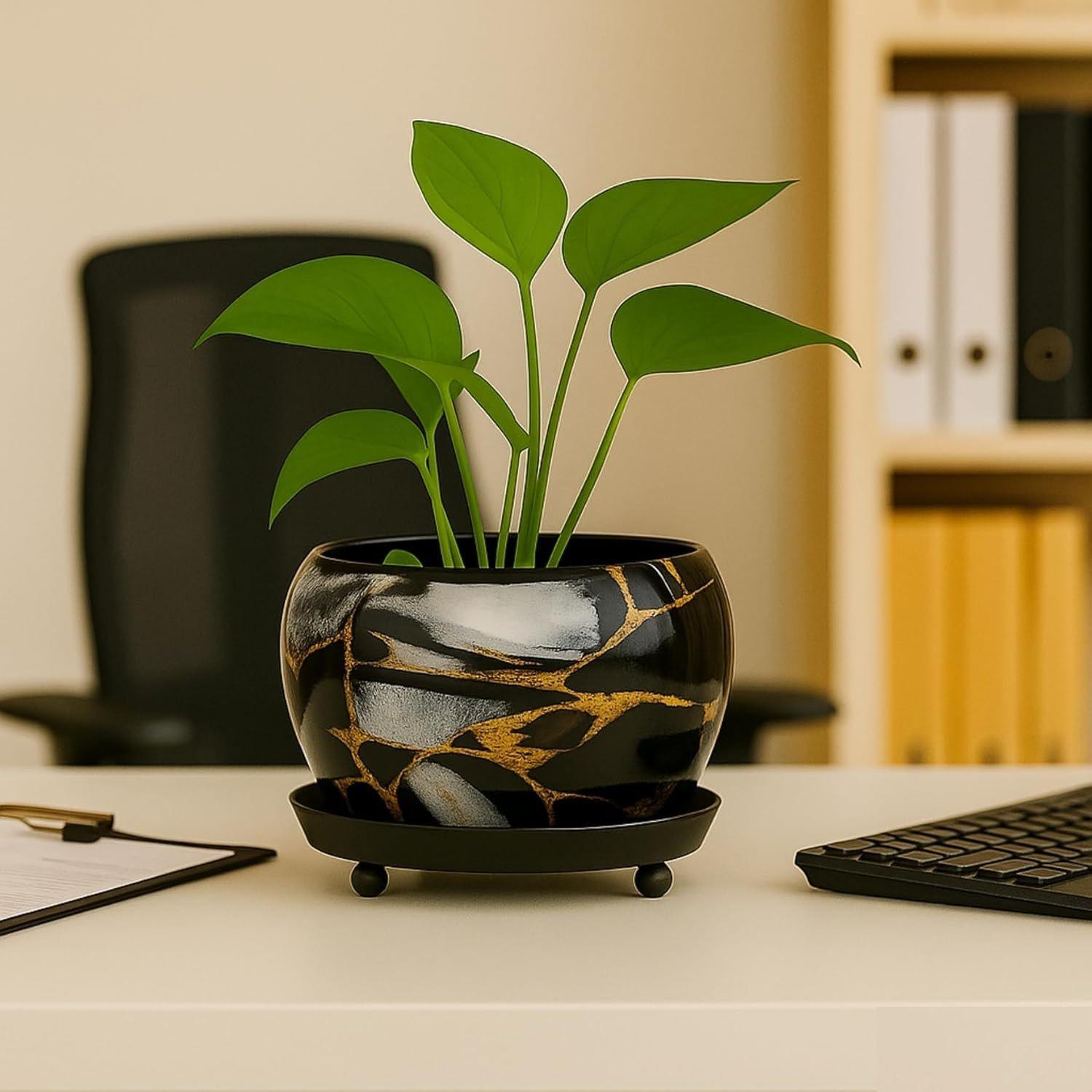 

5 дюймов, Металлический горшок для растений Lily черного цвета с поддоном | Предмет домашнего декора для сада, цветов, балкона, патио, гостиной, сада 5 INCH чёрный