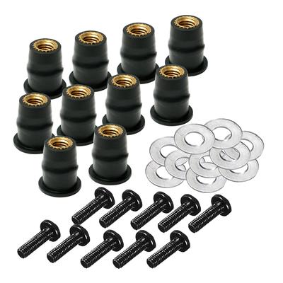 30/10 Stück M5/M6 Konvexe Gummi-Blindnietmuttern Schwarz für Motorrad-Windschutzscheibe, Kajakfahren, ATV, Automobilzubehör
