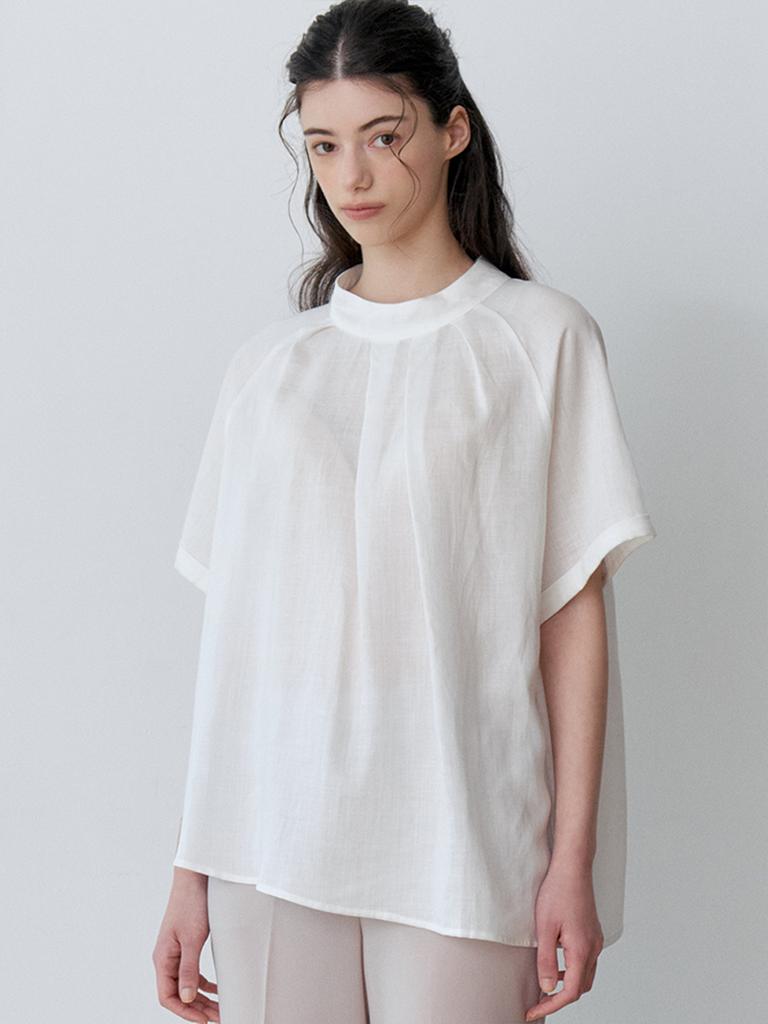 LE STUDIO Linen Half-Neck Shirred Blouse (Iv)