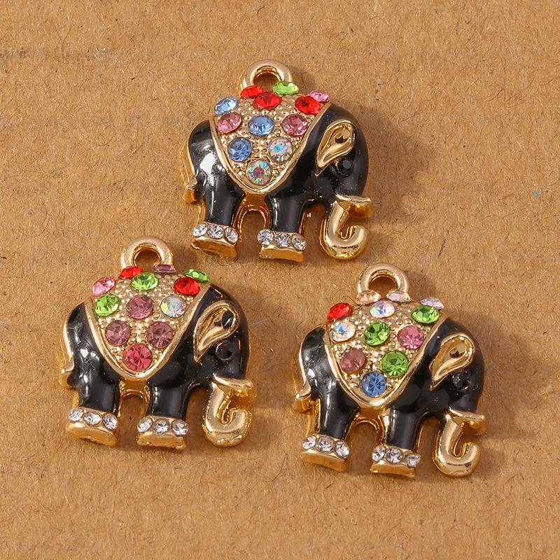 10pcs Enamel Crystal Rhinestones Animal Elephant Pendants Charms for Jewelry DIY Earrings Necklace Bracelet Accessories